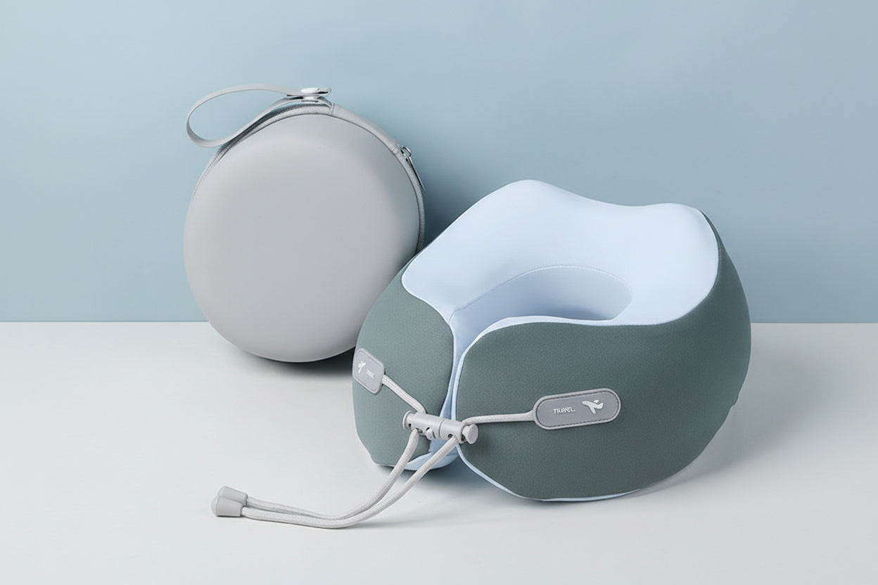 Coussin de voyage ergonomique en forme de U avec mousse à mémoire de forme et boîte de rangement